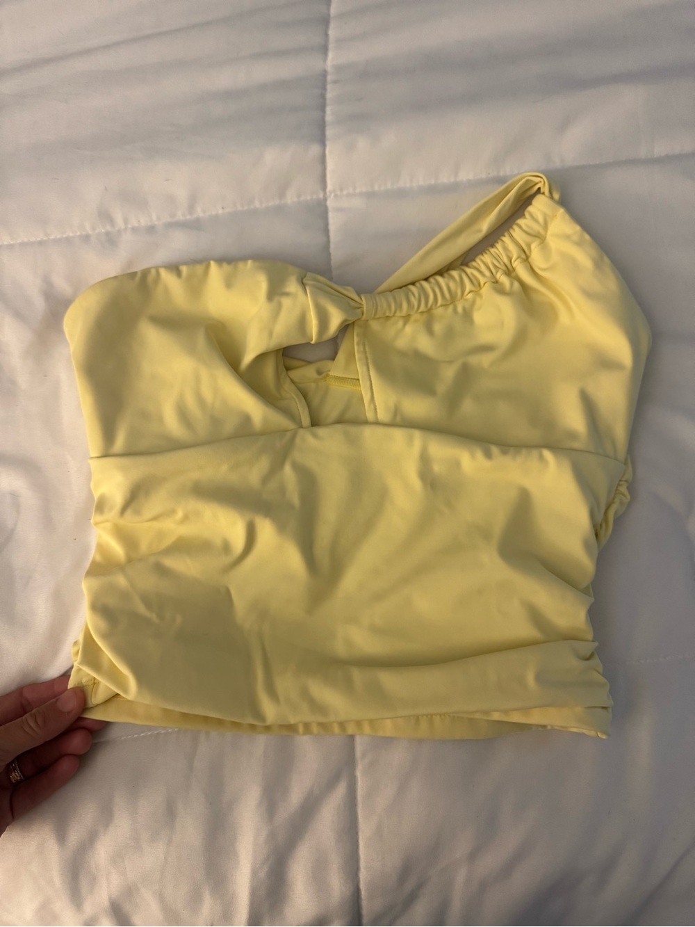 SHEIN Pale Yellow Twist-Front One-Shoulder Crop Top